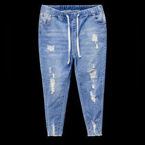 American Bazi Distressed Jogger Jeans | 1X | Elastic Waist